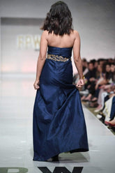 Yasmin Zaman - Blue Pure Silk Halter Style Gown